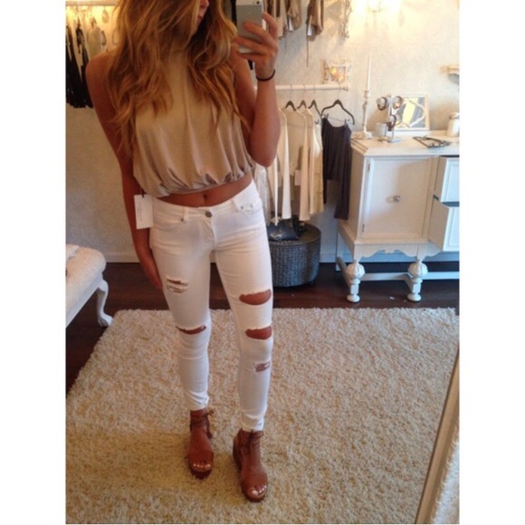 Shop Franki’s Denim - NWOT White Distressed “Holy” Skinny Jeans / Size 3